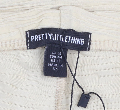 PrettyLittleThing Women Beige UK 16 Textured Skinny Leggings