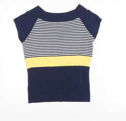 Alexon Women's Blue Striped Boat Neck Short Sleeve Knit Top Size M
