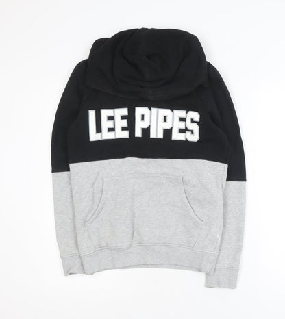 Lee Pipes Men's Black Grey Pullover Hoodie Small Logo Fleece