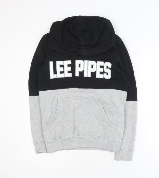 Lee Pipes Men's Black Grey Pullover Hoodie Small Logo Fleece