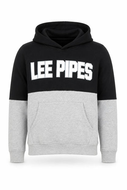 Lee Pipes Men's Black Grey Pullover Hoodie Small Logo Fleece