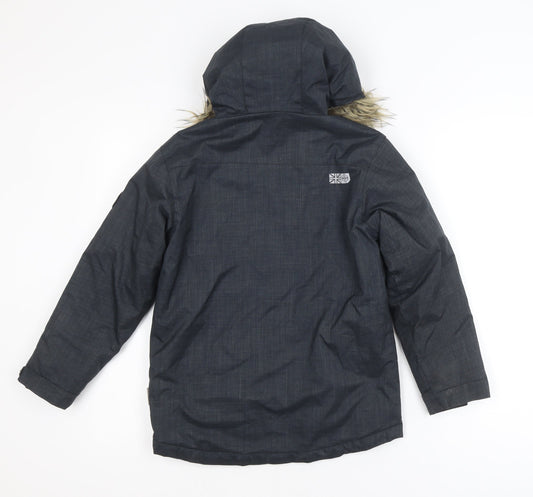 Surfanic Girls Grey Fur Trim Hooded Winter Puffer Jacket 8 Years
