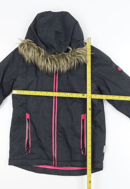 Surfanic Girls Grey Fur Trim Hooded Winter Puffer Jacket 8 Years