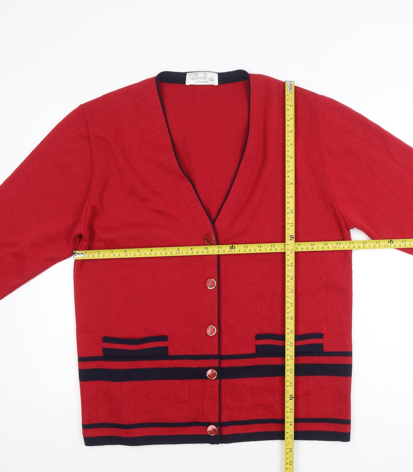 The Castle Collection Womens Red Wool V-Neck Cardigan Size M