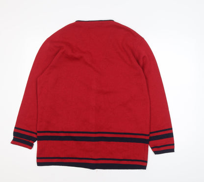 The Castle Collection Womens Red Wool V-Neck Cardigan Size M