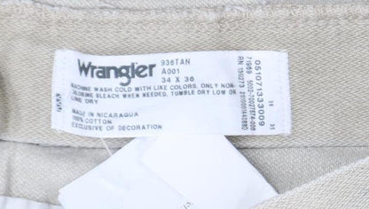 Wrangler Men's Beige Chino Trousers 34W 36L Cotton Straight Fit