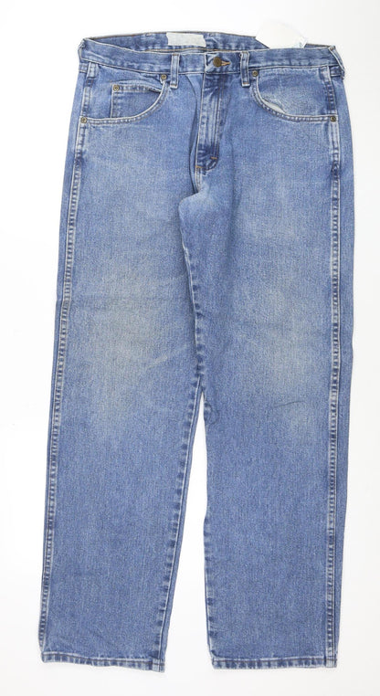 Wrangler Men's Blue 34x32 Regular Fit Straight Denim Jeans