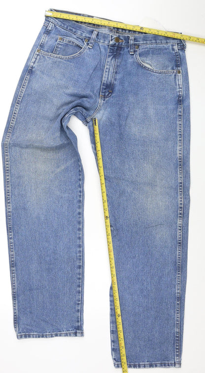 Wrangler Men's Blue 34x32 Regular Fit Straight Denim Jeans
