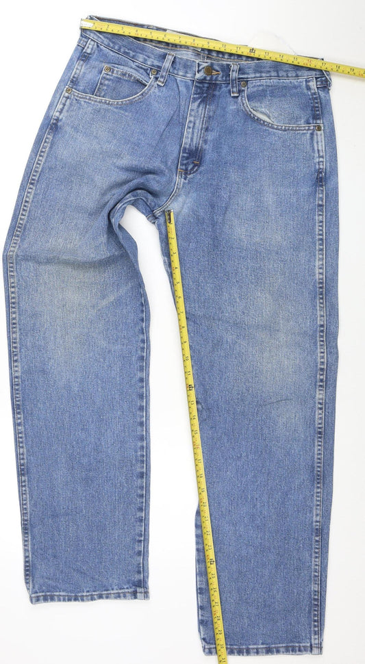 Wrangler Men's Blue 34x32 Regular Fit Straight Denim Jeans