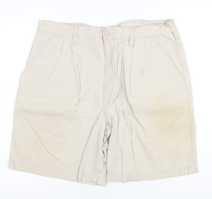 Marks and Spencer Men Beige Cotton Chino Shorts Size 36 Regular Fit