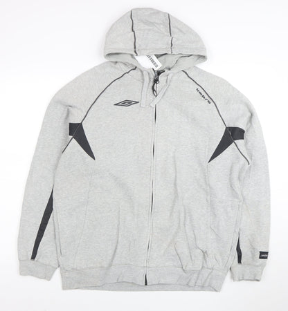 Umbro Men's Grey Full Zip Hoodie XL Sports Fleece Sweatshirt