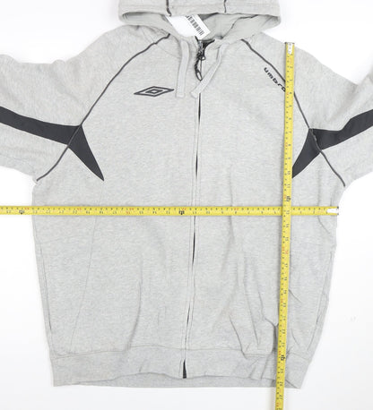 Umbro Men's Grey Full Zip Hoodie XL Sports Fleece Sweatshirt