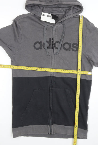 Adidas Mens Grey Full Zip Logo Hoodie Size L