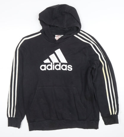 Adidas Boys Black Pullover Hoodie 13-14 Years Cotton Blend Sportswear