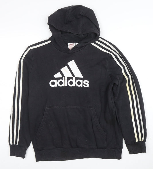 Adidas Boys Black Pullover Hoodie 13-14 Years Cotton Blend Sportswear