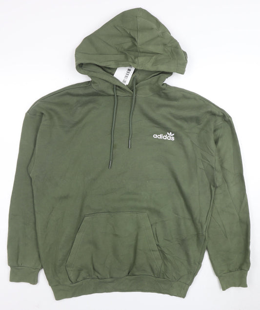 Adidas Women’s Green Pullover Hoodie Size 12 Cotton Logo Sweatshirt