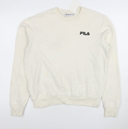 FILA Womens Beige XS Pullover Sweatshirt Crew Neck Cotton Blend