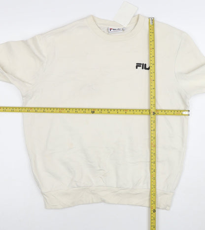 FILA Womens Beige XS Pullover Sweatshirt Crew Neck Cotton Blend