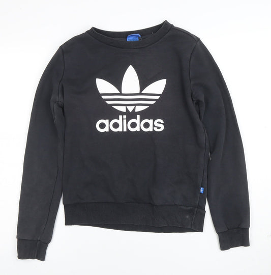 Adidas Women Black Crew Neck Logo Pullover Sweatshirt Size 8