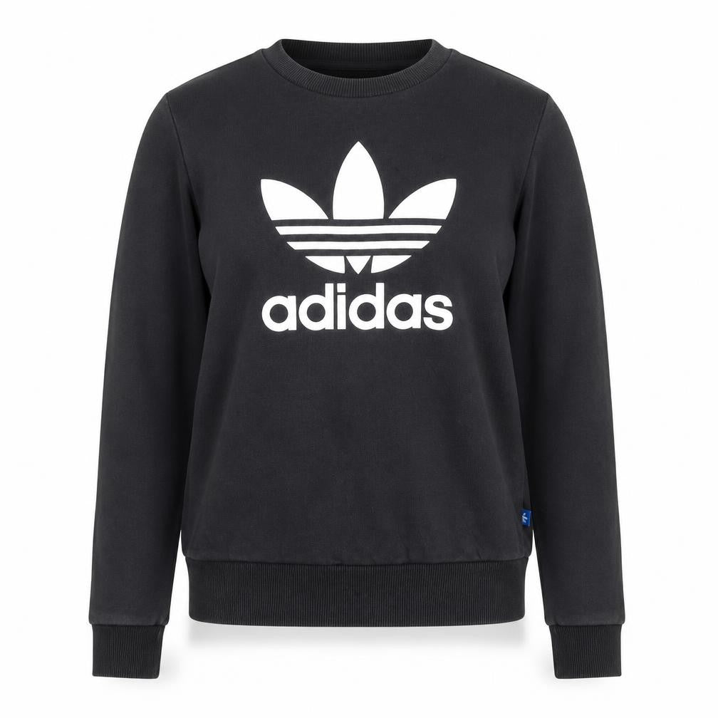 Adidas Women Black Crew Neck Logo Pullover Sweatshirt Size 8