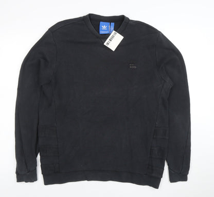Adidas Men Black L Pullover Sweatshirt Regular Fit Crew Neck