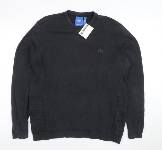 Adidas Men Black L Pullover Sweatshirt Regular Fit Crew Neck