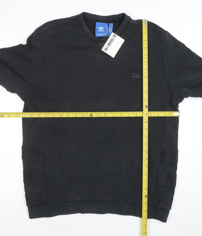 Adidas Men Black L Pullover Sweatshirt Regular Fit Crew Neck