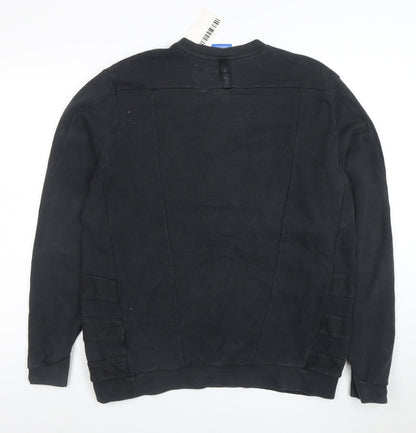 Adidas Men Black L Pullover Sweatshirt Regular Fit Crew Neck