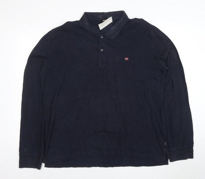 Napapijri Men's Blue Long Sleeve Polo Shirt 3XL Cotton Logo