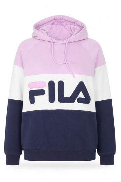 Fila Women’s Pink White Navy Pullover Hoodie XS Colourblock Cotton Blend