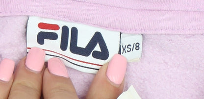 Fila Women’s Pink White Navy Pullover Hoodie XS Colourblock Cotton Blend
