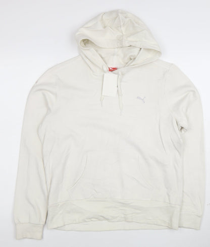 Puma Womens White Pullover Hoodie Size 16 Cotton Blend Casual