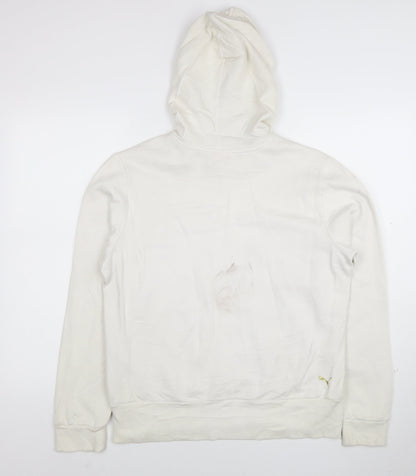 Puma Womens White Pullover Hoodie Size 16 Cotton Blend Casual
