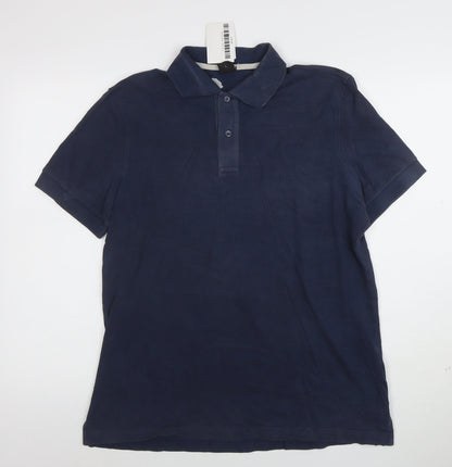 Hugo Boss Mens Navy Blue Regular Fit Pima Cotton Polo Shirt Size L