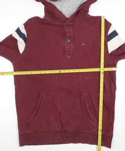 Tommy Hilfiger Men's Burgundy Henley Hoodie Size L Cotton Blend