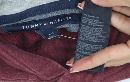 Tommy Hilfiger Men's Burgundy Henley Hoodie Size L Cotton Blend