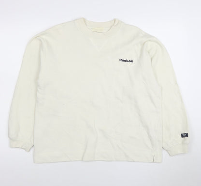 Reebok Men White Crew Neck Pullover Sweatshirt L Regular Fit