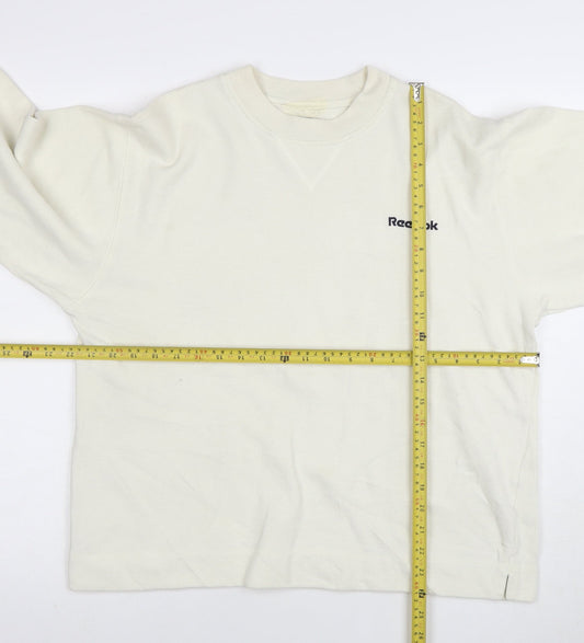 Reebok Men White Crew Neck Pullover Sweatshirt L Regular Fit