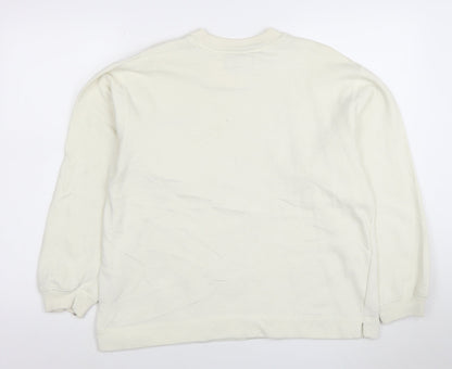 Reebok Men White Crew Neck Pullover Sweatshirt L Regular Fit