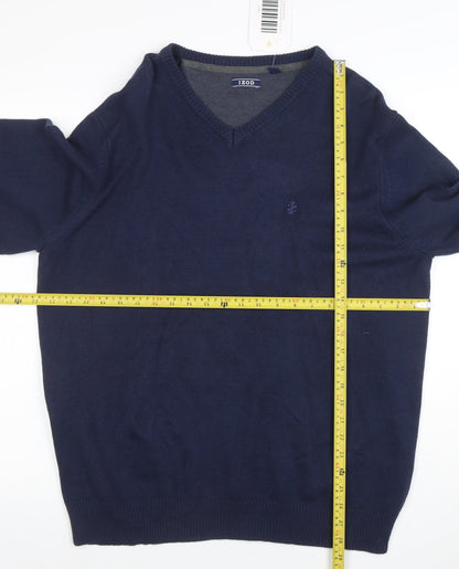 IZOD Men's Blue V-Neck Cotton Blend Pullover Jumper XL