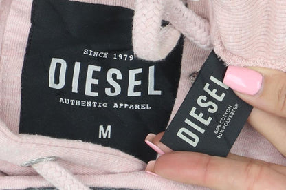 Diesel Womens Pink Pullover Hoodie Medium Cotton Blend Logo Casual