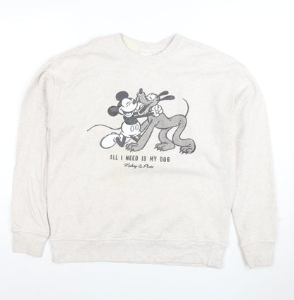Disney Womens Beige Sweatshirt 2XS Mickey & Pluto Graphic Pullover