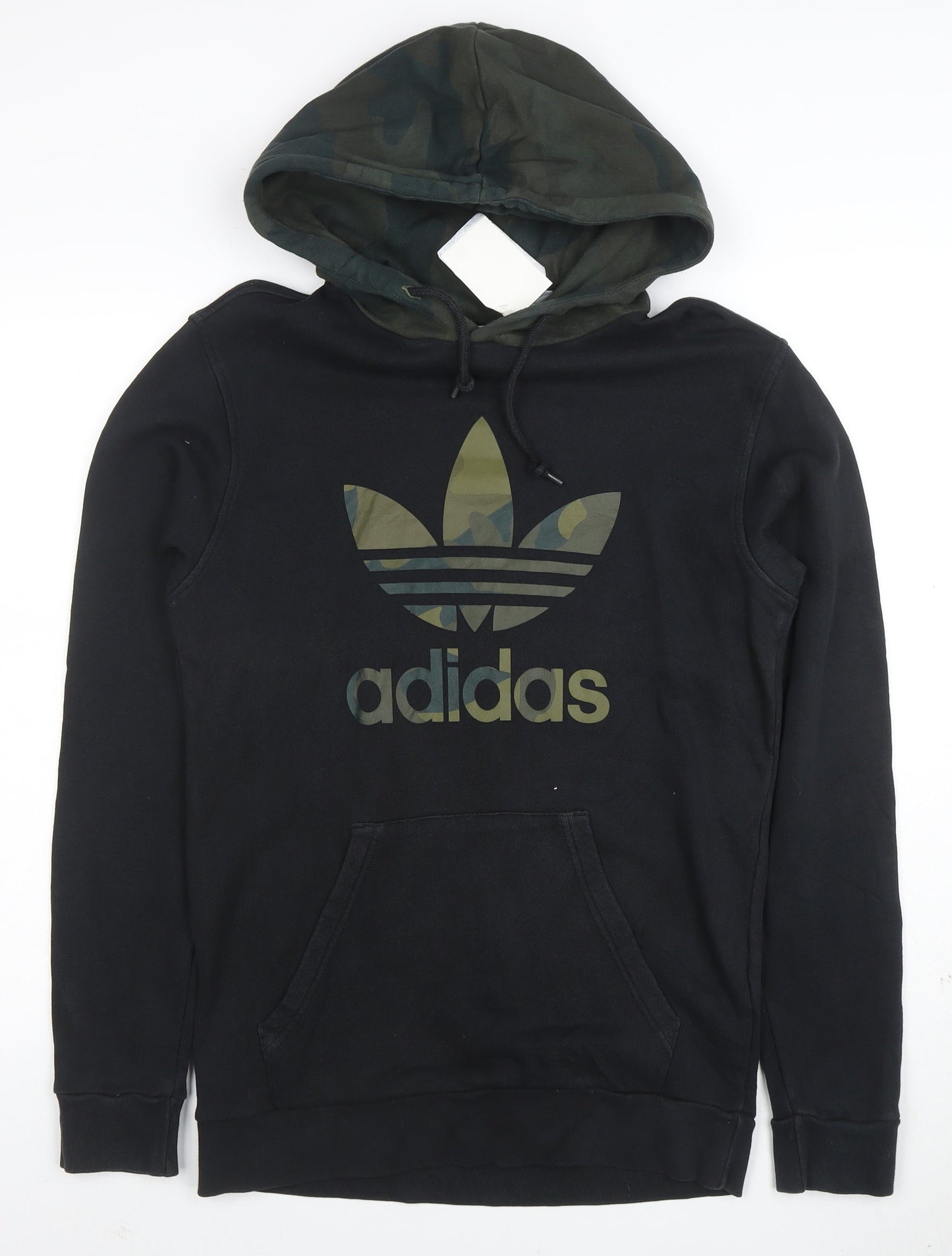 adidas Men's Black Pullover Hoodie S Camo Hood Graphic Logo Sweatshirt