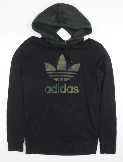 adidas Men's Black Pullover Hoodie S Camo Hood Graphic Logo Sweatshirt