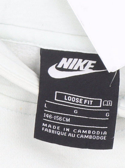 Nike Girls White Pullover Hoodie Loose Fit Size 146 Logo Sportswear