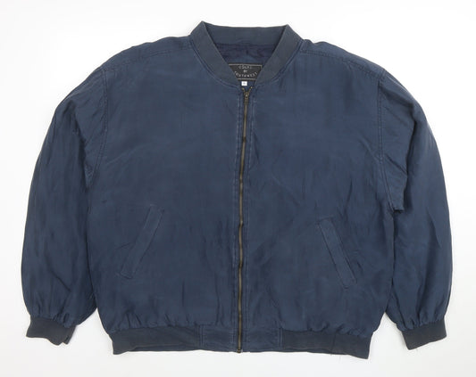 Silk by Southwest Men's Blue Silk Bomber Jacket L Casual Zip-Up