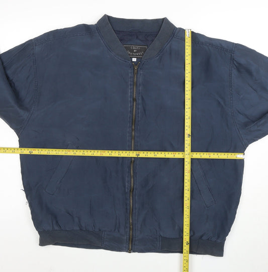 Silk by Southwest Men's Blue Silk Bomber Jacket L Casual Zip-Up