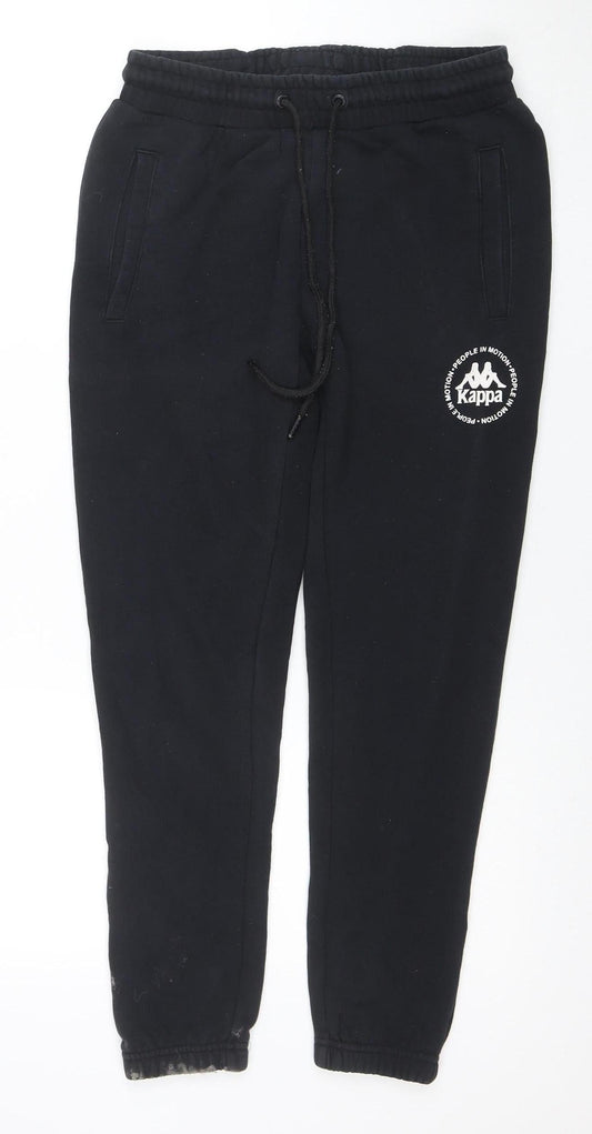 Kappa Mens Black Small Jogger Sweatpants Fleece Tapered Fit