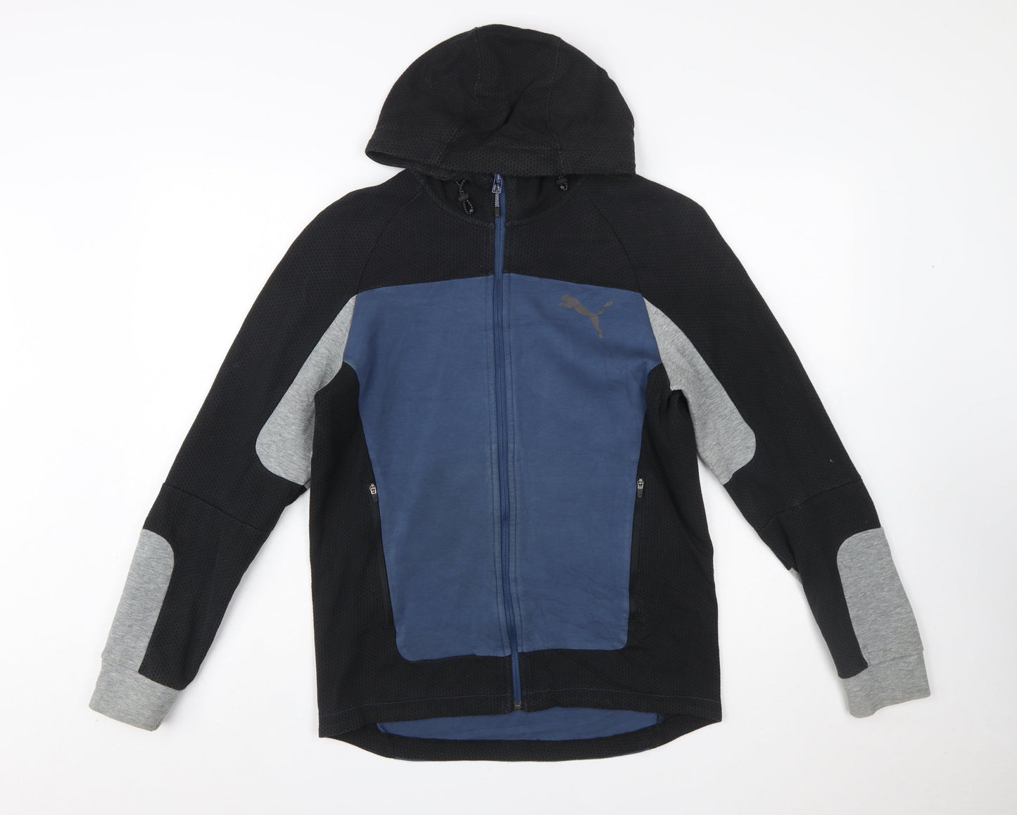 Puma Men's Black Blue Grey Full Zip Hoodie Size S Sportswear
