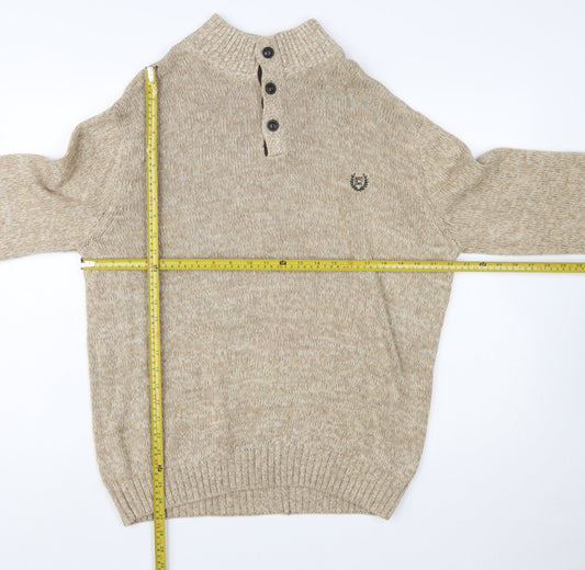 Chaps Men's Beige Cotton Henley Mock Neck Jumper Size L